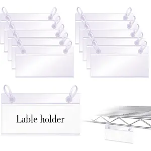 Basket Label Holders, 20 count Plastic Basket Label Clips with Easy Button Lock Design, Wire Shelf Label Holder Wire Rack Display Holder Price Sign for Home Market (20pcs Label Paper Included)