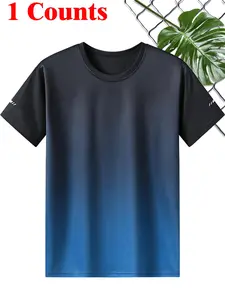 Men's Regular Fit Gradient Print Round Neck Tee, Casual Short Sleeve Crew Neck T-Shirt for Summer, Fashion Men's Top for Daily Wear, Tropical