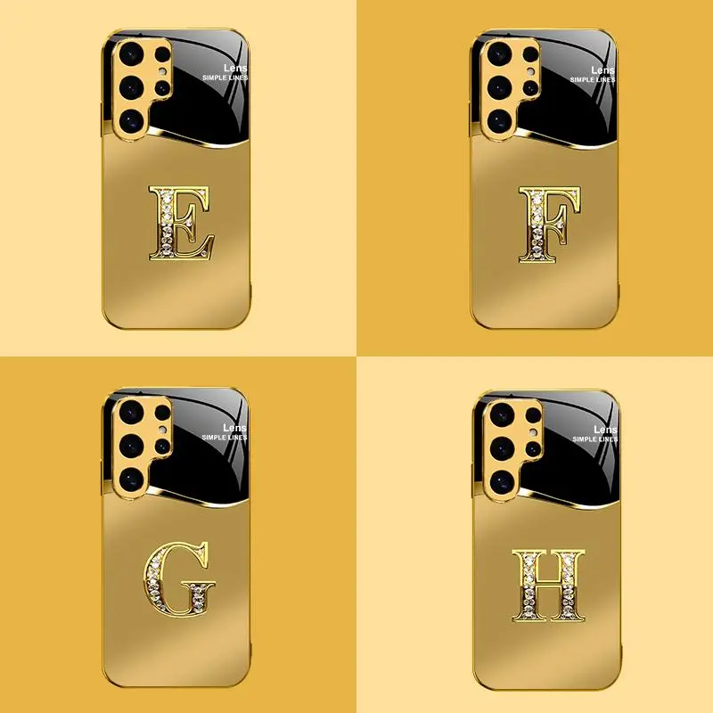 Suitable for [Galaxy S25 Ultra 5g] New high-end gold letter glass mobile phone case New business simple metal paint electroplating gold glass mobile phone case Affordable price Anti-drop and anti-fingerprint 995