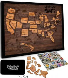 【Mother's Day】Wooden U.S.A, Map puzzle, travel map puzzle, anniversary gift, children's geography puzzle, or perfect holiday gift for couples and families, record your journey, memory making, home decor, unique traveler gift, best Mother's Day gift