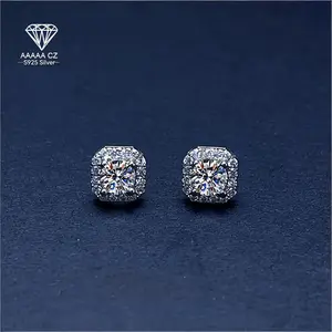 1 Carat White 5A CZ Square Stud Earrings For Women -925 Sterling Silver, Sparkling, Versatile Jewelry For Birthdays, Valentine's, Christmas, Halloween, New Year,Parties, Weddings