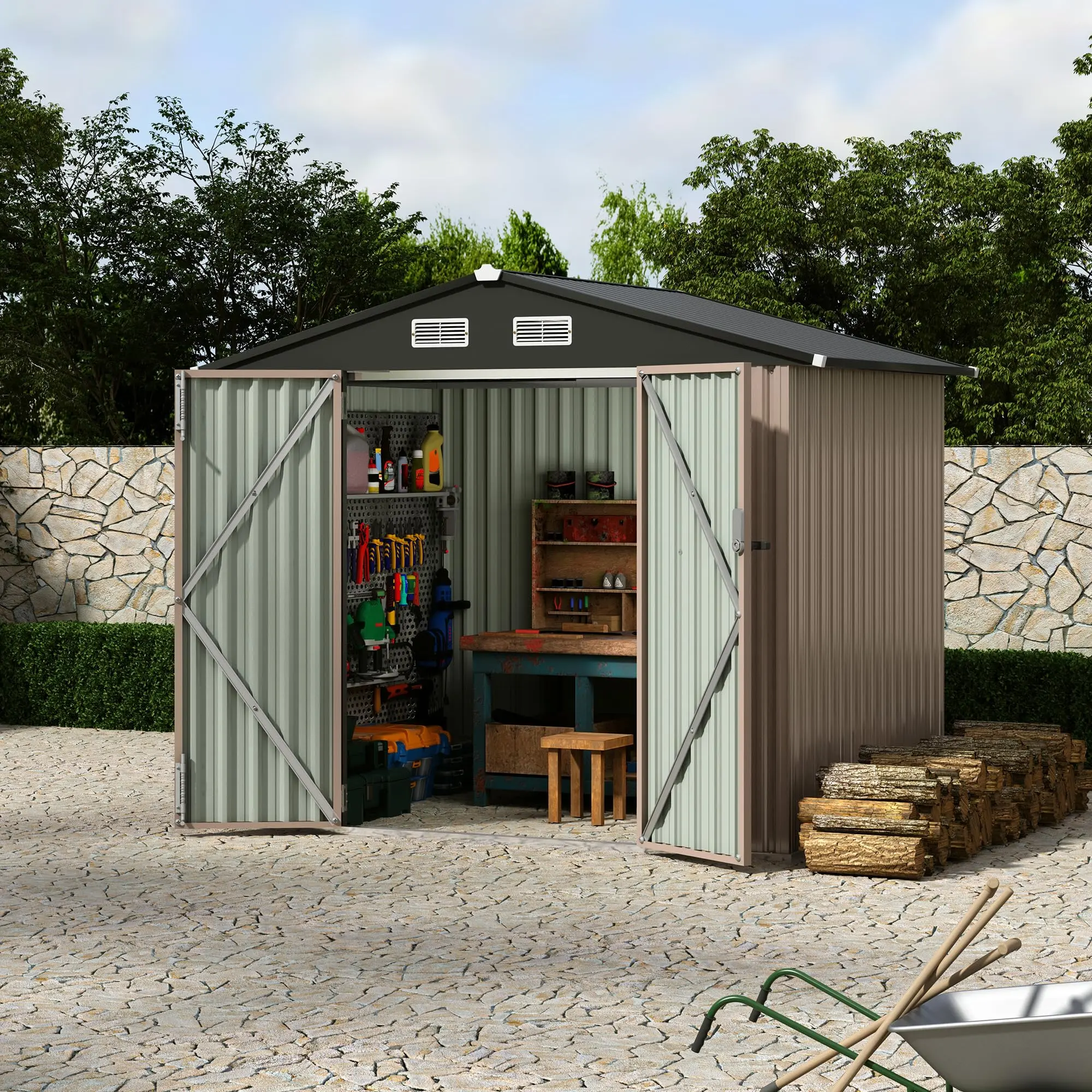 Heavy Duty 6x8 FT Metal Storage Shed Floor Foundation Kit Raised Galvanized Steel Shed Base Platform for Outdoor Storage Units Rustproof Backyard Garden Tool Shed Flooring Grid System Support Frame for Lawn Mower