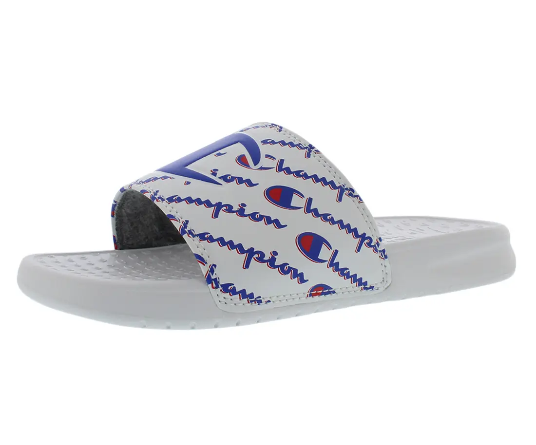 Champion Boys' Super Slide Mega Script Slides, Cool and Comfy Casual Slippers for Outdoor and Everyday Wear, No, Casual Breathable Slides, Fashion Slippers