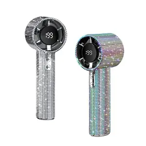 Full Diamond Luxury Craftsmanship Portable Handheld Fan,The wind speed is strong, Rechargeable Long Battery Life Hand Fan With Digital Display For Outdoor Activities,  Wonmen's gift, Travel