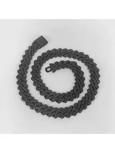 Hip-hop Black Zircon Rhombus Cuban Link Necklace, Trendy Stylish Hip-hop Necklace