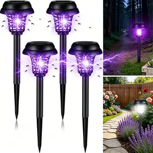 4-Piece Black Plastic Solar Bug Zapper - Waterproof Mosquito Killer, Solar-Powered Repellent Lamp for Moth, Gnat, Fly for Outdoor Garden, Patio Use (Indoor Compatible)