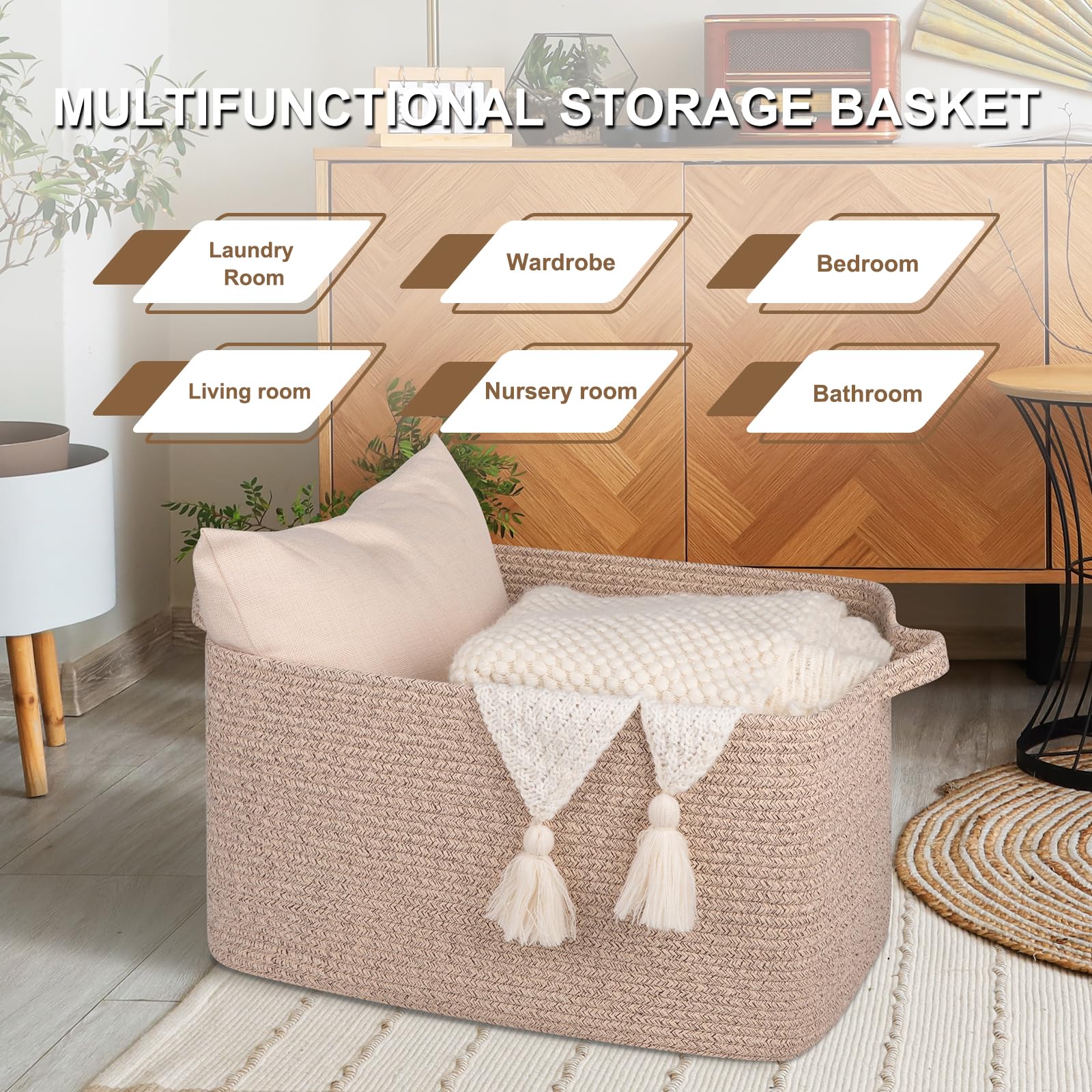 65L Large Cotton Rope Woven Blanket Storage Basket for Baby Room and Living Room Organiser 65L Large Cotton Rope Woven Blanket Storage Basket for Baby Room and Living Room Organiser