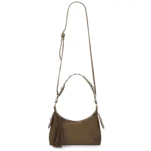 8 Other Reasons Studded Fringe Shoulder Bag in Olive Green