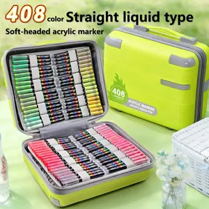 Guangna 408 Color Acrylic Markers, Detachable Hard Case, Soft Brush Tip, Fast-Drying Waterproof Ink, Multi-Material Art Supplies, Art Kits