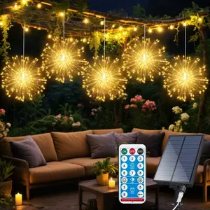 5 Piece LED Solar Hanging Fireworks Lights, 8 Lighting Modes, Solar Garden Lights, Solar Powered Outdoor Decor, Warm & Colorful Light Effects