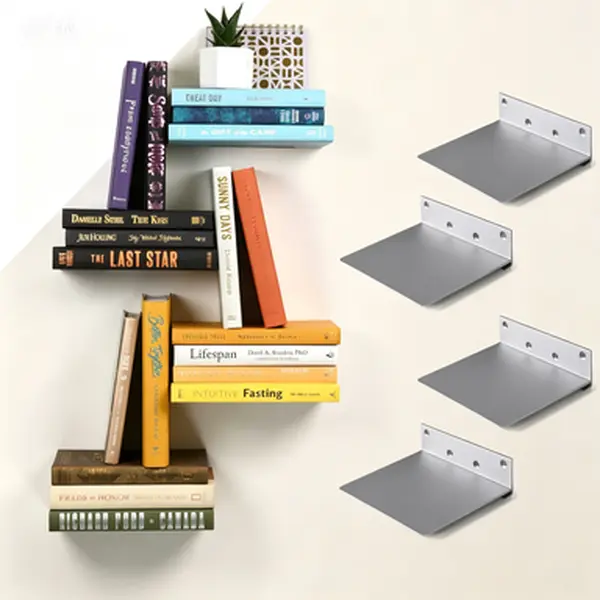 Set of 4 Floating Bookshelf Wall Mounted, Invisible Design Book Display Shelf, Aluminum Floating Shelves for Books, Heavy Duty Wall Mounted Bookshelf, No Visible Brackets, Turn Books into Decor, Easy Install