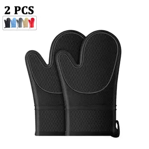 2 Pack Silicone Oven Mitts, Heat Resistant Kitchen Gloves, Non-Slip Honeycomb Grip, Waterproof Cooking Mitts for Baking, Grilling, BBQ, Pots and Pans