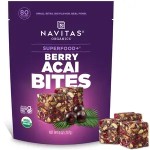 Navitas Organics Berry Acai Fruit & Lemon Superfood+ Bites - Power Snacks, All Natural Plant-Based, Clean Energy & Nutrition, USDA Organic, Non-GMO, Gluten-Free, Soy-Free, Kosher, Vegan (8oz Bag, 11 Servings)