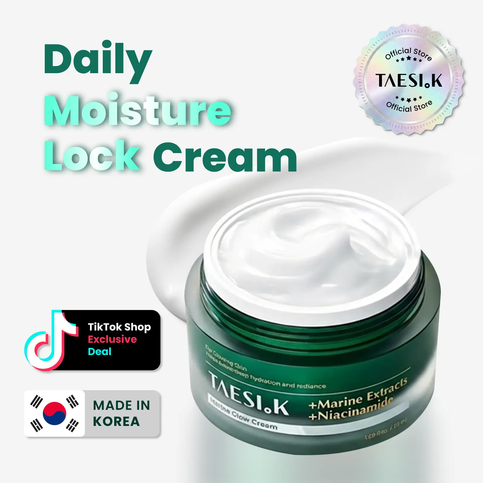 [TAESI.K] Marine Glow Hydrating Cream 50ml, Radiance Moisturizer with 5% Niacinamide & Marine Complex for Lightweight Hydrating and Moisturizing Care to Hydrate Skin and Lock in Moisture, Korean Skincare for All Skin Types