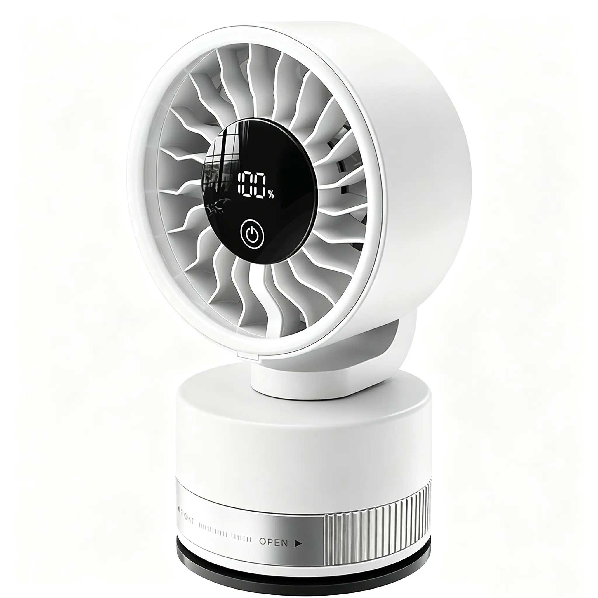 Upgraded White Cordless Suction Cup Wall-Mount Portable Fan - Digital Screen, 5 Speeds, 180° Tilt, 340° Rotation, 4-12H Runtime (Fully Charged), Compact Small Size, Home, Office Use