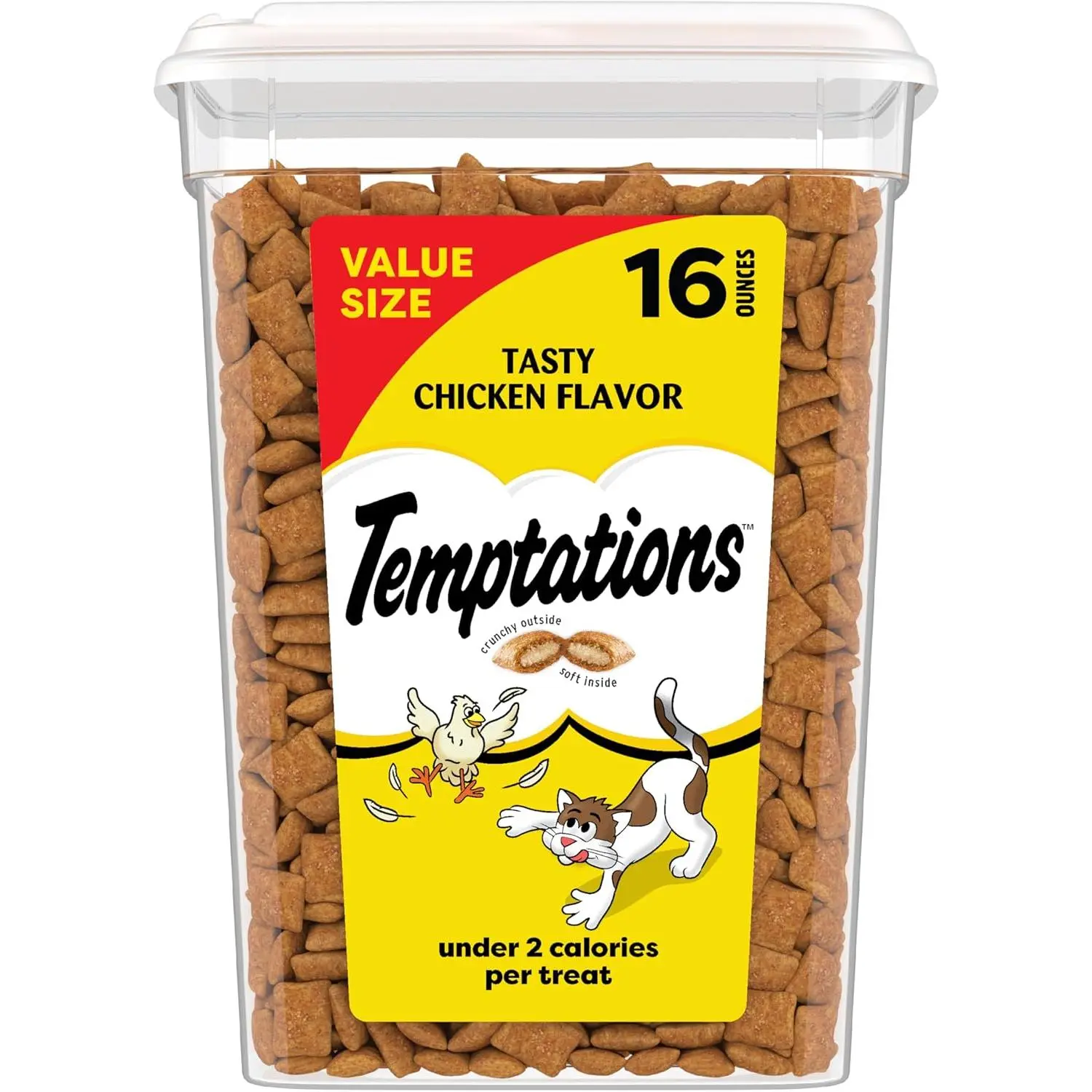 Temptations Classic Crunchy and Soft Cat Treats, Tasty Chicken, 16 oz | Under 2 calories per treat, crunchy outside & soft inside, resealable tub, 100% complete & balanced for adult cats