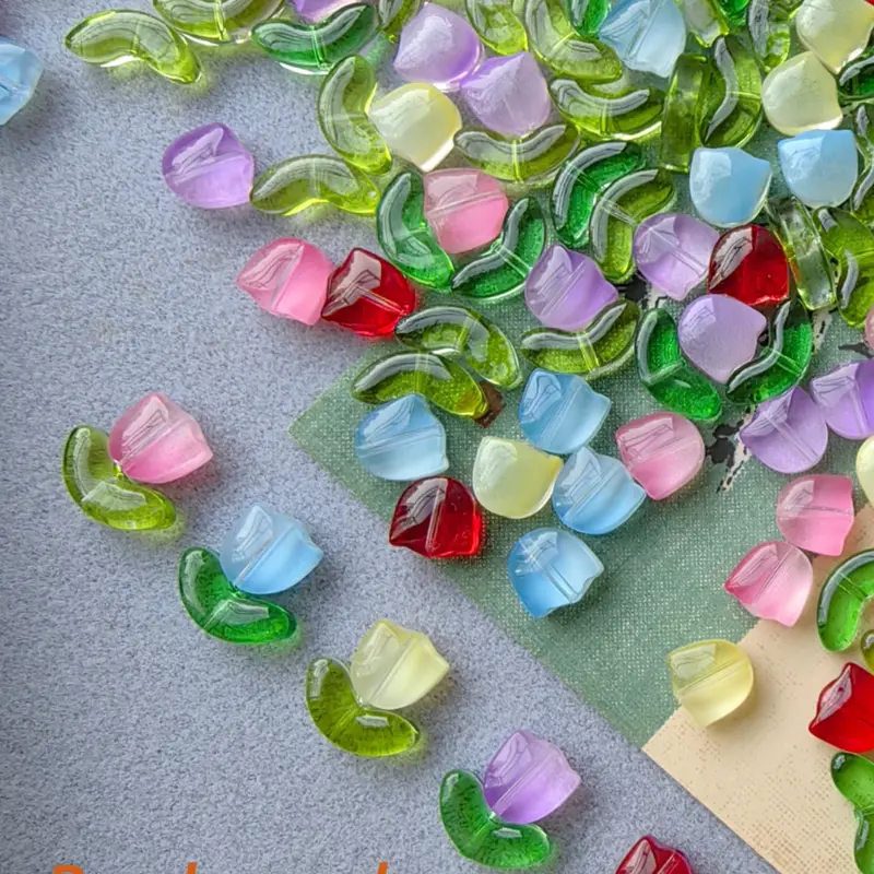 100pcs Spring Summer Glass Flower Beads Jewelry Making Kit, Beads For Jewelry Making, Beaded Set, Tulip Rose Bellflower, DIY Necklace Bracelet Earrings Anklet Phone Chain