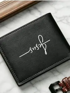 #JesusWallet #FaithThemed | Men's Black Leather Bifold Wallet with "Jesus Saved My Life" Print, Religious & Inspirational Style Card Holder, Durable Faux Leather Purse, Spacious Compartments, Perfect for Believers & Daily Use, Meaningful & Stylish Accesso