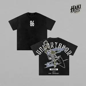 86 Eighty Six Undertaker Anime Double Printed Vintage Washed Tee Unisex Oversize Anime Manga Washed Heavyweight Cotton T-shirt