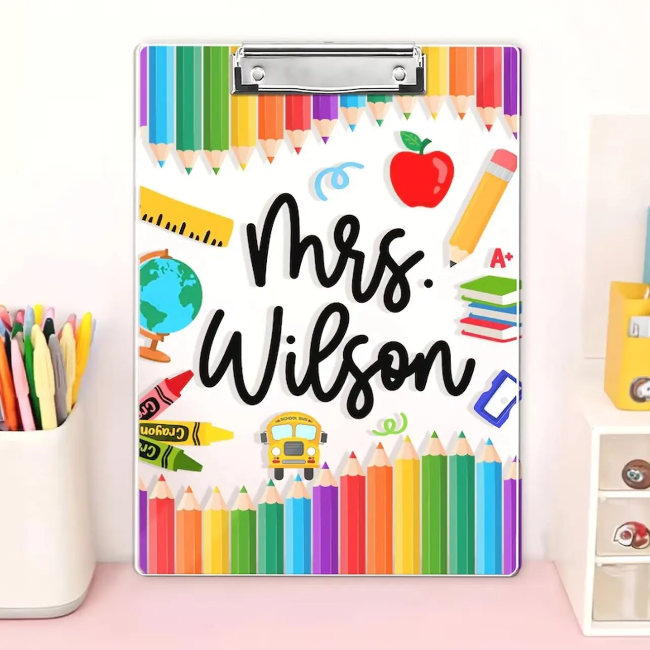 Personalized Appreciation Teacher Gift, Custom Crayon Box Teacher Clipboard, End Of Year Gift, Back To School Gift, Teacher School Supplies