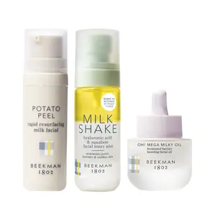 Beekman 1802 Glass Skin Bundle with Potato Peel Resurfacing Treatmetn, Milk Shake Facial Toner, and Oh! Mega Milky Oil