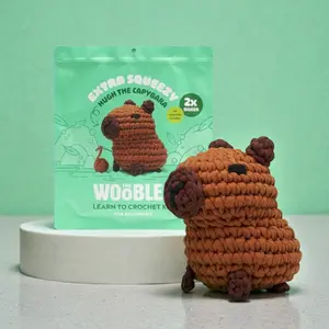 The Woobles Extra Squeezy Beginner Crochet Kit Hugh the Capybara 7" Tall Easy Peasy Yarn Custom Colors & Video Tutorials for Beginners
