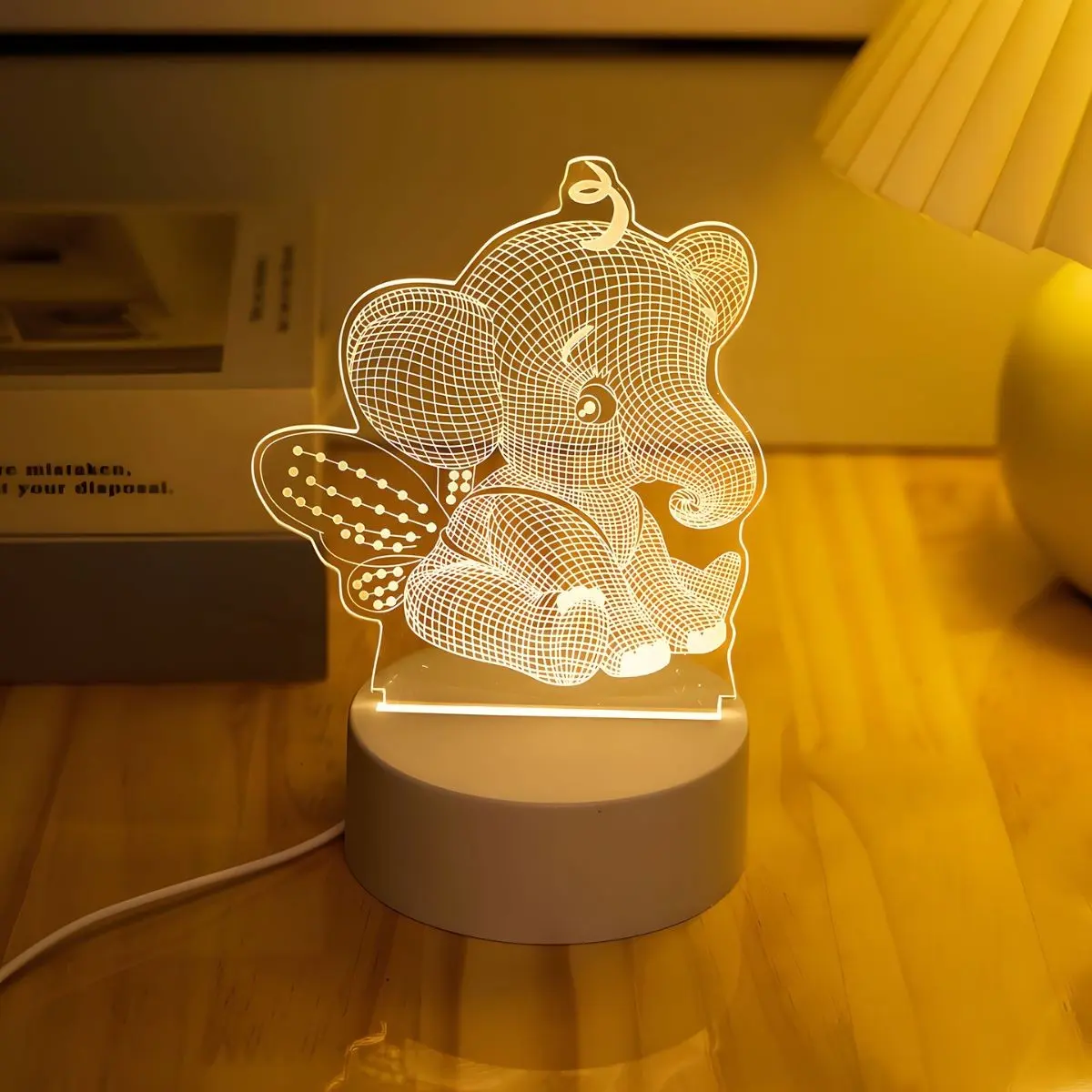USB Creative Night Light Angel Elephant Animal Lamp, Home Decor Tabletop Bedroom Living Room Gift, Durable Energy Saving LED Decoration
