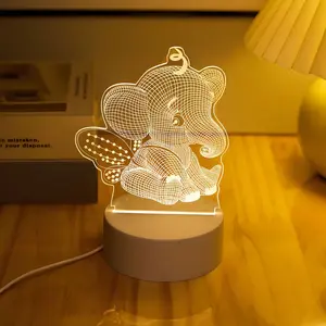 USB Creative Night Light Angel Elephant Animal Lamp, Home Decor Tabletop Bedroom Living Room Gift, Durable Energy Saving LED Decoration