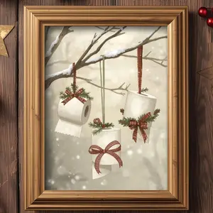 Rustic Christmas Bathroom Wall Art, Toilet Paper Ornaments, Printable Holiday Farmhouse, | Framless Poster K