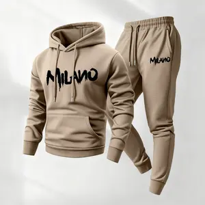 Men's Milano Letter Printed Hoodie and Drawstring Sweatpants Set, Menswear, Casual Athletic Long Sleeve Hooded Jacket & Trousers for Fall & Winter, Men's Clothing for Daily Wear, Sportswear Indoor Outdoor, Tracksuit, Athleisure Summer Clothes