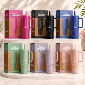 COZY TROPICS 40oz Insulated Stainless Steel Tumbler, 1-Piece Drinkware with Handle & Straw Lid, Double-Wall Leak-Resistant Travel Mug, Cup Holder-Friendly Large Capacity Water Bottle for Car, Gym, Hot & Cold Drinks