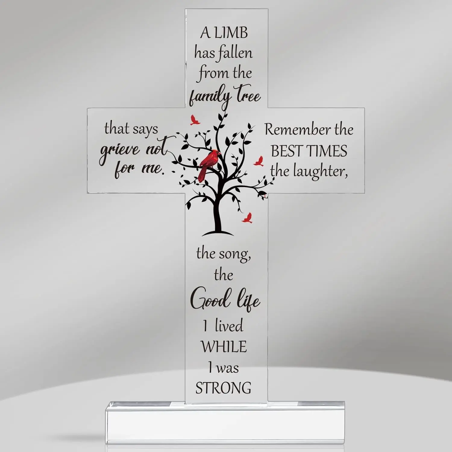 Sympathy Bereavement Gift for Loss of Loved One Acrylic Cross Floral Red Cardinal Memorial Gift Remember Me Grieving Keepsake for Mom Dad Grandma Friend Sisters Brothers(Limb)
