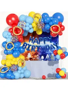 Blue Happy Birthday Banner Red Yellow Blue Latex Balloon Set for Festive Celebrations Perfect for Party Decorations