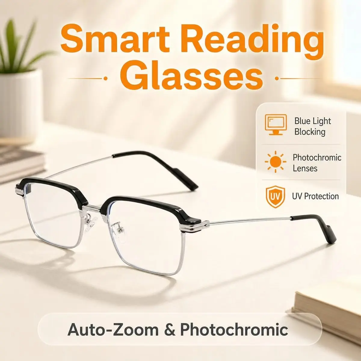 Progressive Reading Glasses for Men Women Smart Photochromic Transition Readers Anti Blue Light Multifocus Eyeglasses Auto Zoom Eyewear Indoor Outdoor Sun Readers Practical Gift Ideas for Mom Dad Husband Wife Birthday Essentials Trendy Stuff 2026