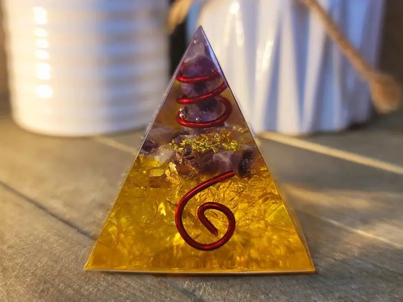 Orgone Pyramid, Citrine & Amethyst  Orgonite