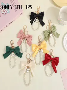 Elegant Imitation Pearl Keychain with Ribbon Bow, Lobster Clasp Design, Multiple Colors Available, Perfect Gift for Valentine's Day, Keychain for Bags
