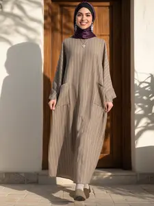 Women's Solid Color Long Sleeve Robes without Hijab, Casual Long Dress for Daily Wear, Ladies Islamic Clothing for All Seasons, Modest Muslim Outfits