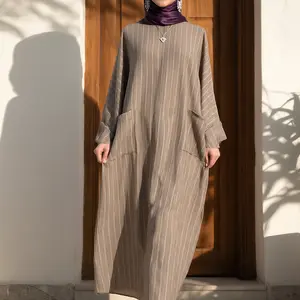 Women's Solid Color Long Sleeve Robes without Hijab, Casual   Long Dress for Daily Wear, Ladies Islamic Clothing for All Seasons, Muslim Women Gowns