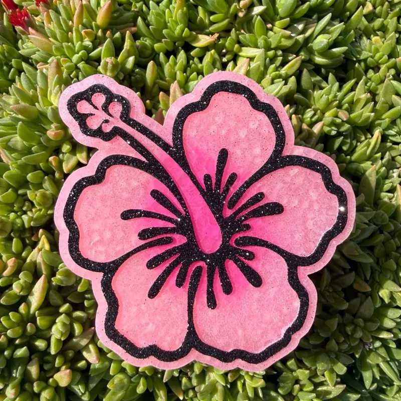 Hibiscus flower car freshie air freshener summer beach glitter ombre
