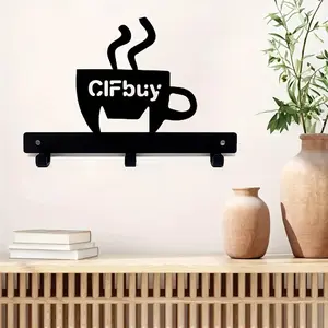 Metal Key Holder Hooks Organizer Rack – Wall-Mounted with Coffee Cup Rack & Sign | Ideal for Bar or Kitchen Storage | Stylish Organization and Practical Decor