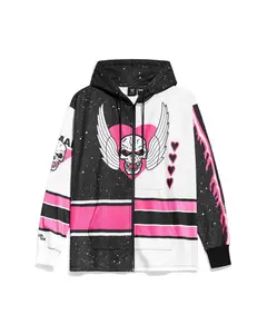 WWE Bret Hitman Hart 84 3D Zip Hoodie Skull Wing Heart Pink Black Streetwear Unisex Men Women Fall Winter Casual Sport Fan Merch Oversized Comfortable Jacket