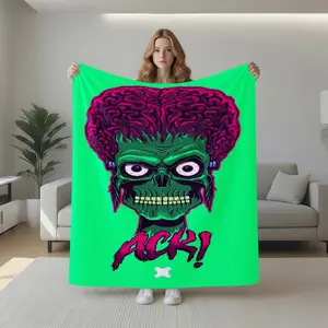 1pc Mars Attacks! Alien Head Flannel Blanket for Sofa, Bed, Office, Car, Travel, Camping, Decor, Super Soft, Cozy Warm, Lightweight Throw Blanket, All Season Gift for Adults, Holiday, Machine Washable Blanket