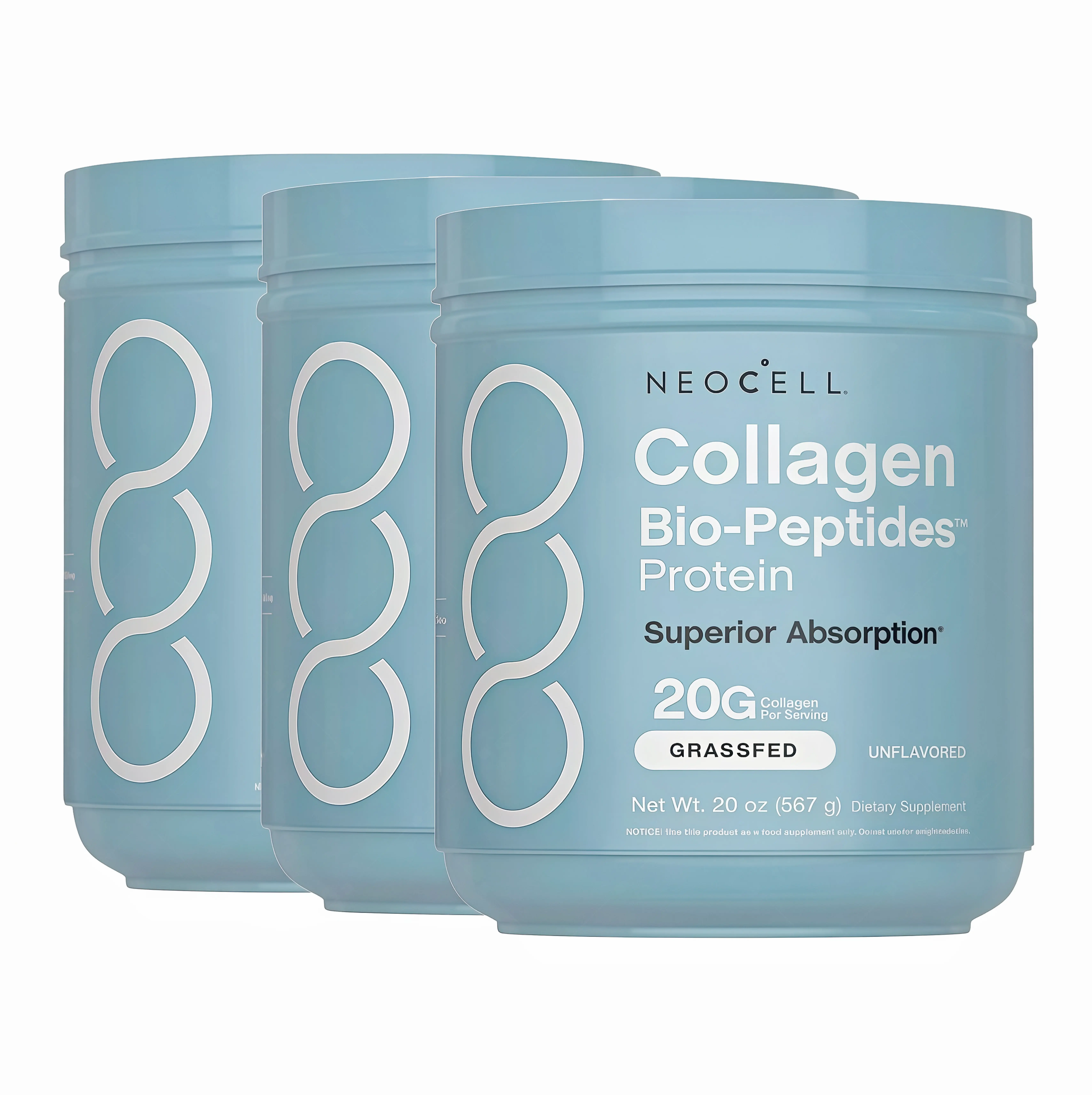 3 Botte NeoCell Collagen Bio-Peptides Powder 20oz -EH Grassfed Protein Supplement-Advanced with 18 Essential Amino Acids