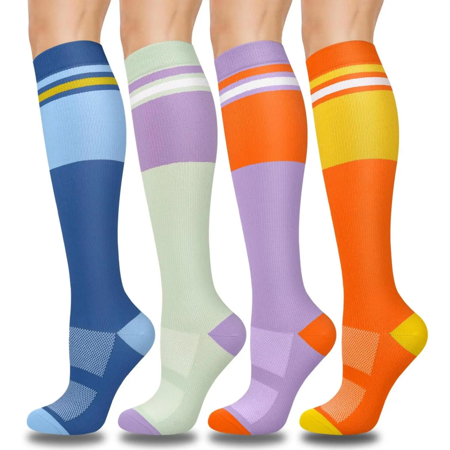 Compression Stockings for Adult Males - 4 Pairs, Supportive for Running (Suitable for Nurses, Adults)