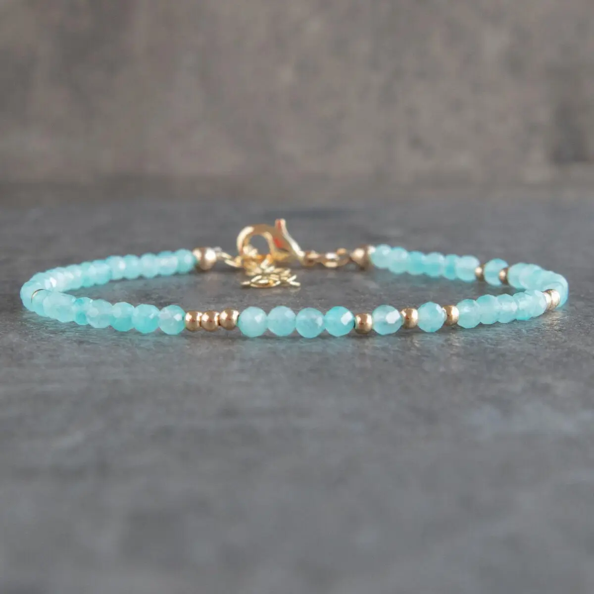 Minimalist Style Natural Amazonite Stone Dainty Bracelet 2mm Blue Faceted Amazonite Crystal Bracelet for Daily Use Gift for Mother Daughter Wife, Christmas Gift, Xmas Gift