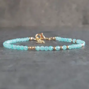 Minimalist Style Natural Amazonite Stone Dainty Bracelet 2mm Blue Faceted Amazonite Crystal Bracelet for Daily Use Gift for Mother Daughter Wife, Christmas Gift, Xmas Gift