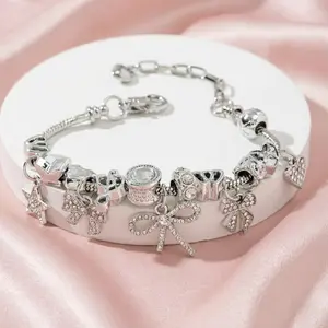 Elegant necklace and bracelet set, cute adjustable friendship bow bracelet, multi-charm star, heart, and music note bracelet, perfect as a birthday gift for women.