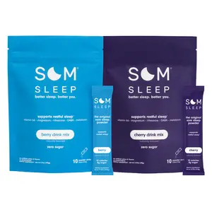 Som Sleep Powder Drink Mix for Restful Nights, 20-Pack, Berry & Cherry, 10 Calories, Zero Sugar, Magnesium, Vitamin B6, L-Theanine, GABA, Melatonin