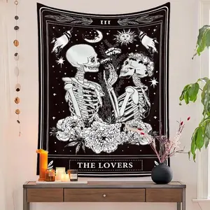 The Lovers Skull Tapestry Black & White Gothic Grunge Dark Witchy Wall Hanging Decor for Bedroom Aesthetic Alt Room 30x40 Inches Vertical Machine Washable Unique Art Piece