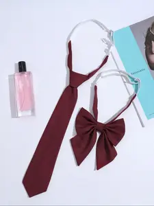 Solid Color Bow Tie & Necktie Set, Fashionable Neckwear for Men & Women, Casual Versatile Accessories for Daily Wear, Bow Decor Tie